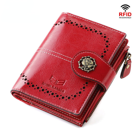 Royal Bagger RFID Short Wallets for Women Smooth Genuine Cow Leather Female Purse Korea Fashion Card Holder Small Pocket Elegant