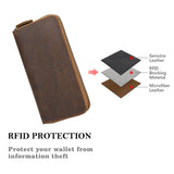 Royal Bagger Retro RFID Long Wallets for Men, Genuine Leather Zipper Clutch Coin Purse, Casual Multi-card Slots Card Holder 1815